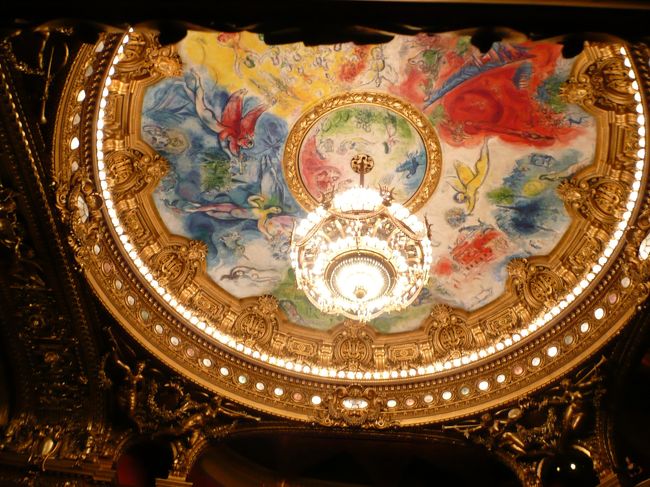 シャガールの天井画<br />遠くから見るので、細かいところは判らないが<br />色がとても美しい。