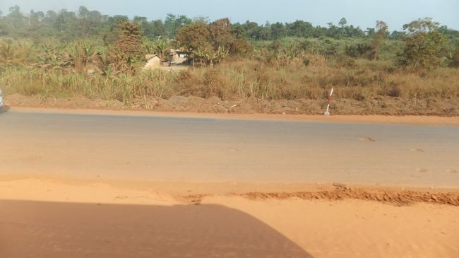 おそらく、その50km付近での道路の状態。<br /><br />舗装されている道路が所々で陥没しており、未舗装の道路を走った方がスピードが出るため、バスは未舗装の道を走っていた。