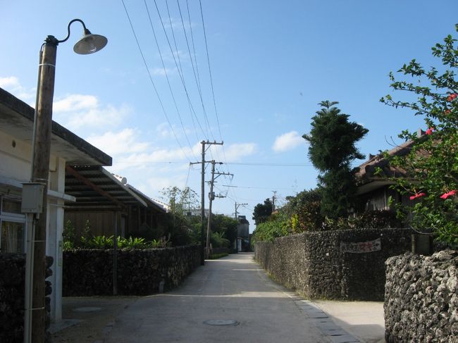 さらに南に進み、東地区の集落に入りました。石積みの塀が並ぶ、竹富島らしい風景が続きます。