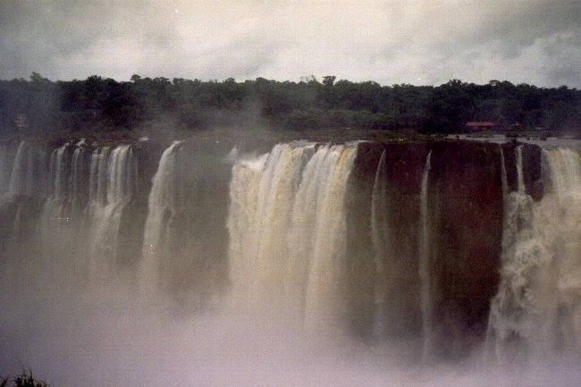 ジャングルから流れ落ちる無数の滝