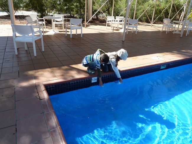 私がチェック・インしている間、すぐ裏にあるプールを発見したようです。気温は確か15度程度だったかな。いくらエアーズ・ロックと言えど、季節としては冬です。決して暑くはありませんでした。