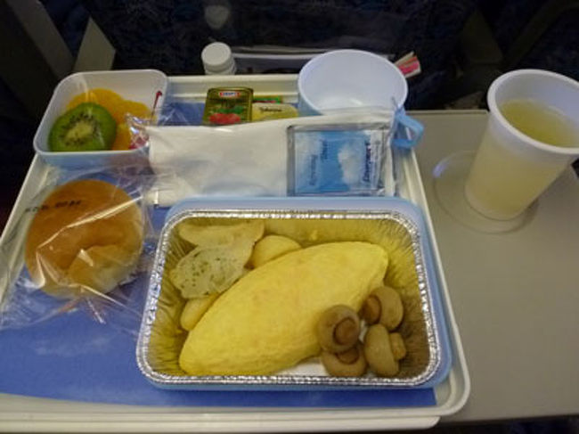 11時間後くらいに出された機内食。<br />これは結構おいしかった。<br /><br />＜第１日目終了＞