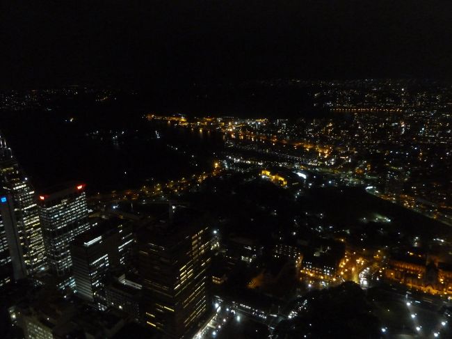 保安検査場を通過すると、小さなエレベーターで展望デッキまで上がります。本来、シドニー・タワーに登るとOZトレックというアトラクションを体験できるようなのですが、私が行ったときは工事中とかで、同じ料金なのに体験できず残念。<br /><br />でも、そんなことは気にもせずに展望デッキへ。雨模様なのが残念、という思いもありましたが、逆に雨の日にタワーに登ることなどなかなかないので、お客さんも少なめで良かったと家族で話していました。