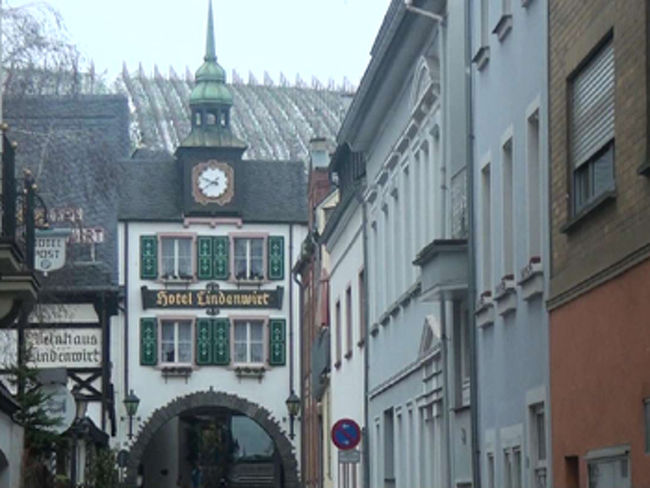 リューデスハイム<br /><br />８日目。いよいよきょうが観光最後の日になります。まずはバスでリューデスハイムに向かいます。ここはライン川沿岸の町。ここからライン川クルーズです。乗客はほとんどが日本人でした。セントゴアールハウゼンまでのクルーズ。寒いので船内で景色を見ていますが、古城が現れるとデッキに出て写真撮影。やがて船はローレライに。どれがローレライ？あの岩？添乗員さん曰く、ローレライはヨーロッパ３大がっかりのひとつに数えられています、だって(^^:)<br />