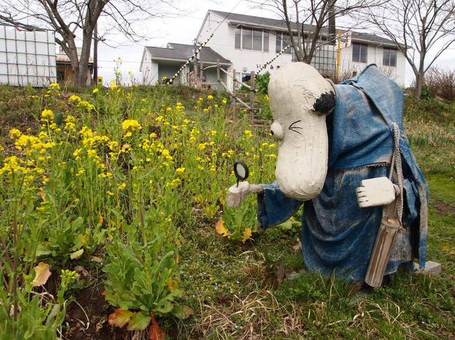 ホーム裏手の畑にも地元の方が作ったと思われる<br />キャラクター達がいます。<br /><br />ヘムレンさんも虫めがねで植物採集中。