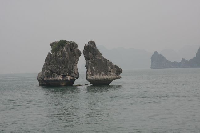 ハロン湾クルーズで雄鶏雌鳥と説明していた。海の桂林と言われているが、見劣りした。