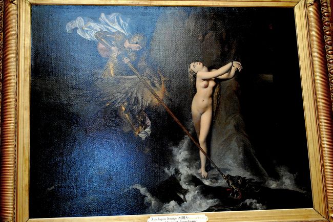 　ジャン＝オーギュスト＝ドミニク・アングル「アンジェリカを救うルッジェーロ」。<br />　この題材はペルセウスとアンドロメダの物語に酷似している。