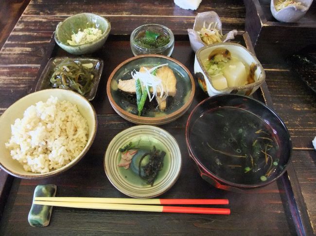 昼食は島やさい食堂「てぃあんだ」で「いまいゆ定食」クーブイリチーとは昆布の炒め物です。真ん中奥の海ブドウが美味しかった。写真の他にデザートのミニぜんざいが付きます。