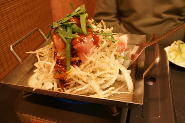 ●とりとり鉄板＠つばさや<br /><br />このお店の目玉商品ぽかったので、オーダーしてみました。<br />もやしで非常にボリューミーですが、焼けば縮みます。<br />名古屋っぽくお味噌で、美味しく頂きました。