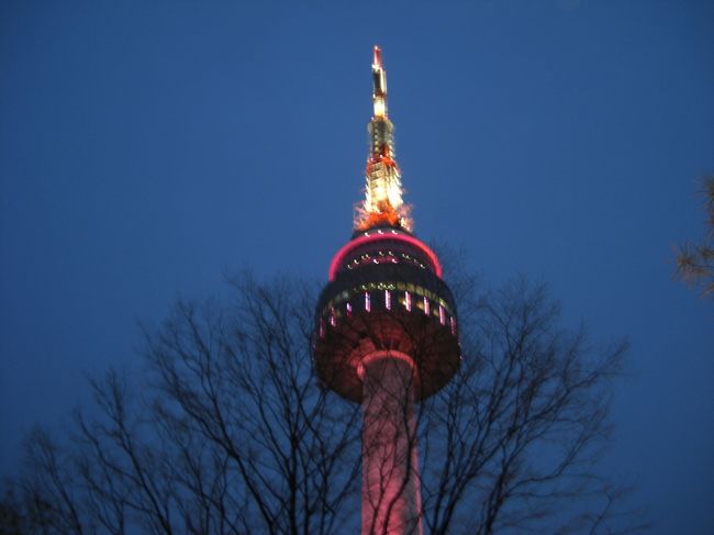 歩いてケーブルカー乗り場まで行き、ソウルタワーまで。<br /><br />上はまだ桜は咲いていた。