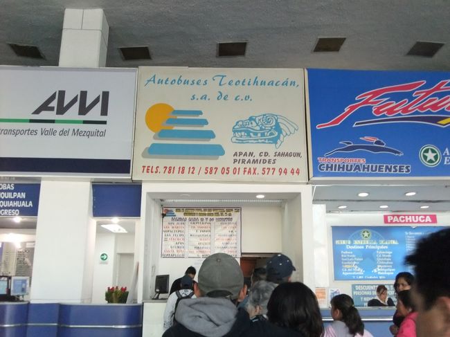 北ターミナル到着。<br />午前中はテオティワカンに行きます。<br />チケット売り場は８番。