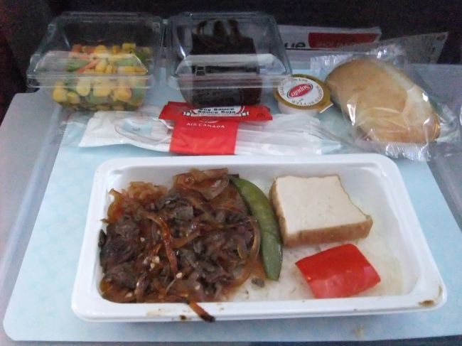 帰りの機内はガラガラで、１人で３席使えた。<br /><br />機内食を食べたら即就寝！