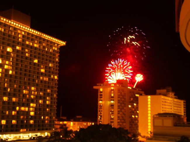 一日遊び続けて、ホテルで飲んでたら花火！