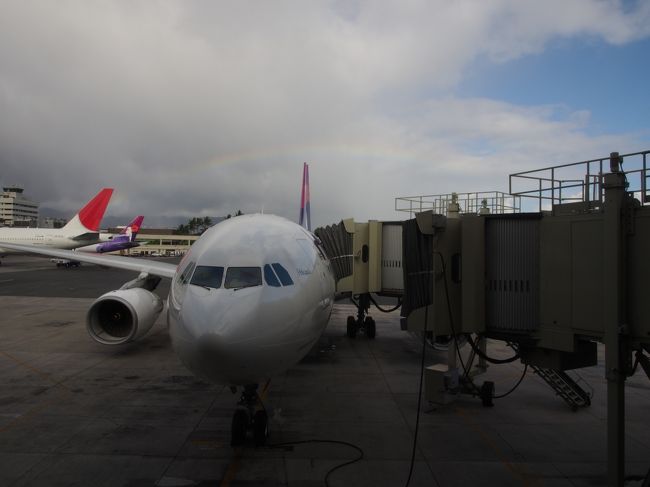 日本に帰る〜<br />ハワイアン航空の羽田着便は、ホノルルを18：30出発で日本には22時過ぎにつくのだ。<br />時差ボケ対策のため寝なかったけど、つらかった・・・