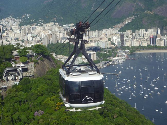 ロープウェイの中からすれ違うロープウェイを写す。