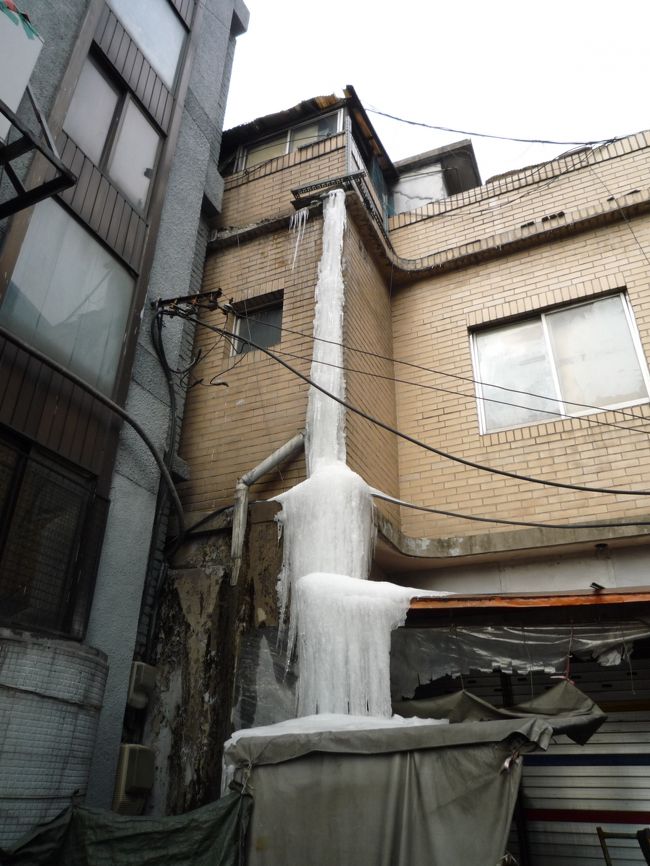 コラーゲンたっぷり取ってぷるぷるになったとこで、ホテルまで戻りましょ。<br /><br />帰り道遭遇したつらら？<br />ちょっとした滝が凍った感じ＾＾；<br />