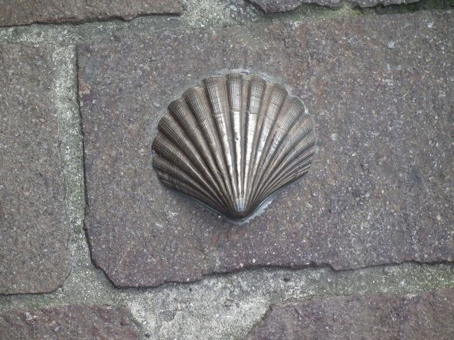 　私たちが泊まっているホテルは「Hotel Aragon （22, Naaldenstraat, Bruges 8000, Belgium）」という洒落た中規模のホテルなんですが、朝近所を散歩してみるとすぐにこれを見つけちゃいました。<br /><br />　サンティアゴ・デ・コンポステーラのルートを示している印ですよ！え、こんなところからルートがあるのか、と驚きました。