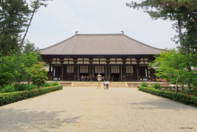 金堂内部には本尊である像高3mの盧舎那仏坐像を中央に、右側に薬師如来立像、左に千手観音立像。<br /><br />脇侍には梵天・帝釈天立像。<br />須弥壇には四天王立像です。<br />この本堂は鑑真和尚の没後に建てられたものです。<br /><br />こちらの仏像も金堂修理の際に初めて堂外にて修理を受けることになります。<br /><br />平成21年(2009)10月、創建1250年目にて平成大修理の落慶法要が行われました。<br />