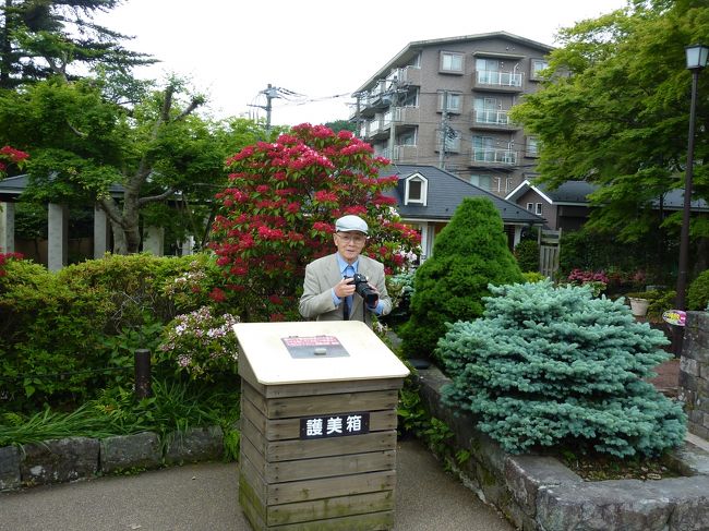 「おとうさん　そんなところに隠れて何やってるの？」<br />「いやね、ゴミ箱の中にお宝がないか探しているんだよ」<br /><br />いやいや、決してそういうわけではありません(^^;)<br />噴水と早雲山を綺麗に撮影できるところが、ここだったんですよ(^_^;)