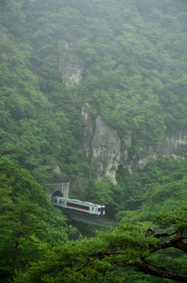 鳴子峡の絶景ポイントから陸羽東線を・・・深緑の鳴子峡も素晴らしい景色ですね！<br />・・・秋になったらもっと素晴らしいんだろうなあ。。。<br />
