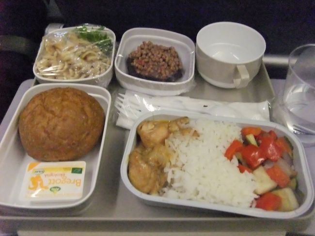 帰りもフライトマップはなぜか見られないので、大人しく寝てすごす。<br /><br />機内食はいつもどおりの味。笑