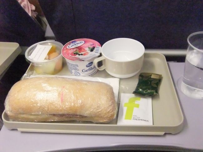 到着前の軽い食事。<br />ほとんど食べずに寝てた。