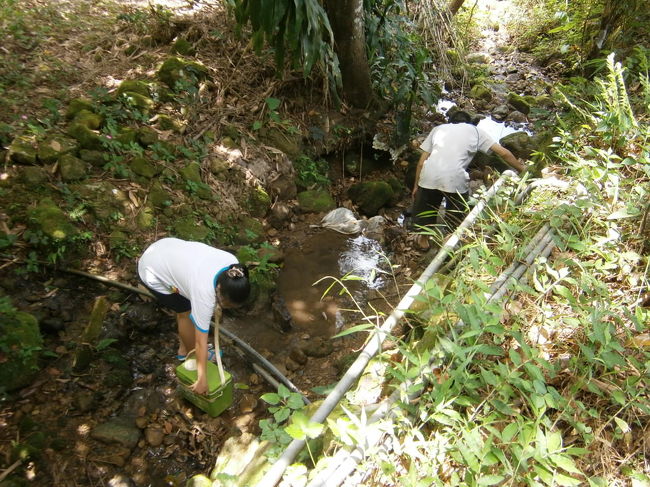 こちらは、敷地内の川で海老や蛙取り。