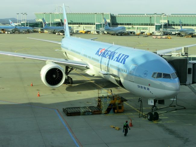 乗り継ぎ時間は１時間程度。<br />帰路の買い物の下見をＤＦＳでしつつ、搭乗を待ちます。<br />手荷物検査したはずなのに、飛行機の搭乗前に再度検査があり、今買ったばかりの水を没収されました。「先に言ってよ！ほとんど飲んでいないのに！」