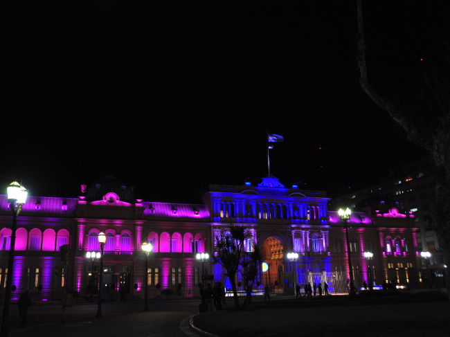 Casa rosada大統領府がピンクとブルーにライトアップ。<br /><br />ブエノスアイレス丸1日滞在中、タンゴも見られたし、ウルグアイにもいけた。<br />何よりイケメン多くて外歩くの楽しかった！<br />1枚も写真が撮れずに、イケメンシリーズが更新できなかったのが残念。<br />また戻ってくるし、次回はきっちりカメラに収めてきます。