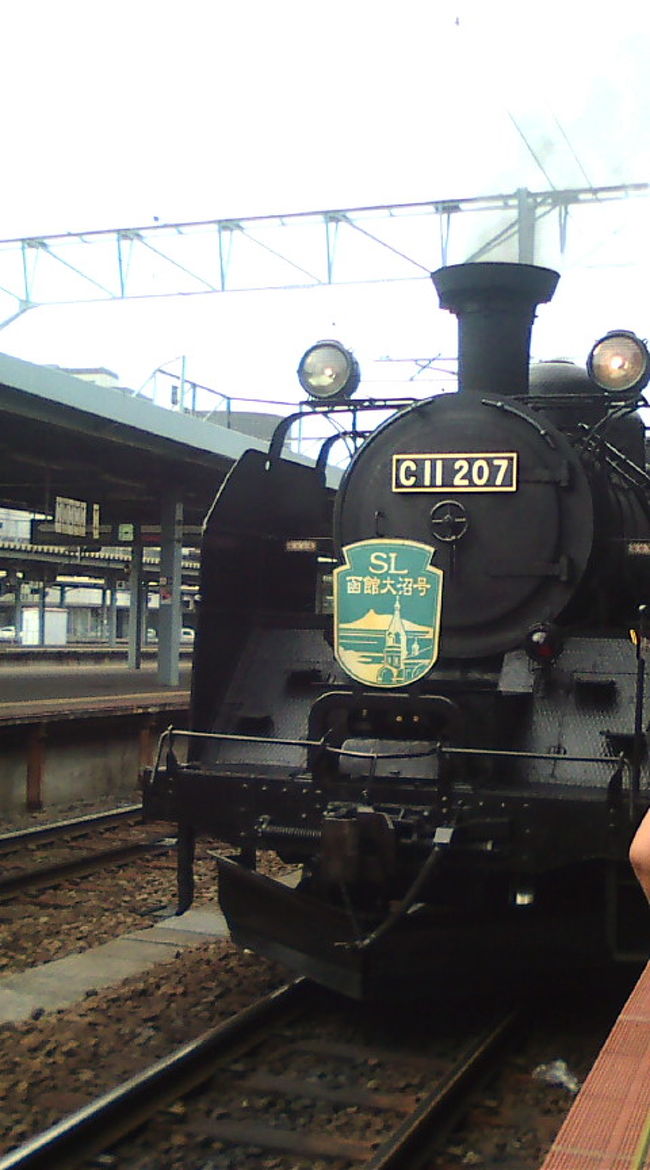 正面。ＳＬ函館大沼号です！引退したＳＬの展示は見たことありますが、働いている姿は初めてです！楽しみ〜。