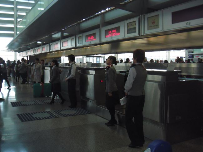 ◆サンフランシスコ国際空港<br /><br />今回はWebチェックイン済みだったので結構ぎりぎりでもよかったのですが3時間半前には空港についてしまいました<br /><br />一番乗りで荷物預かりの列に並んで待っていると<br />しばらくしてJALの搭乗受付が始まりました。<br /><br /><br />登場した係員が<br />一列にならんでそろってお客さんに挨拶をする様子を初めて見ました。<br />日本を感じた瞬間でした。<br /><br />