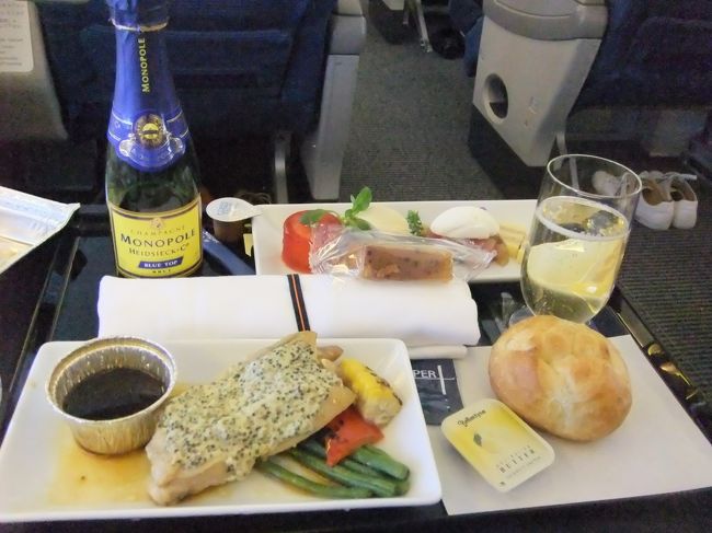 鶏もも肉のソテー。おいしかった☆<br /><br />食後にコーヒーを飲んだら着陸態勢。<br />地元→羽田とほとんど変わらない飛行時間で金浦に到着。笑<br /><br />