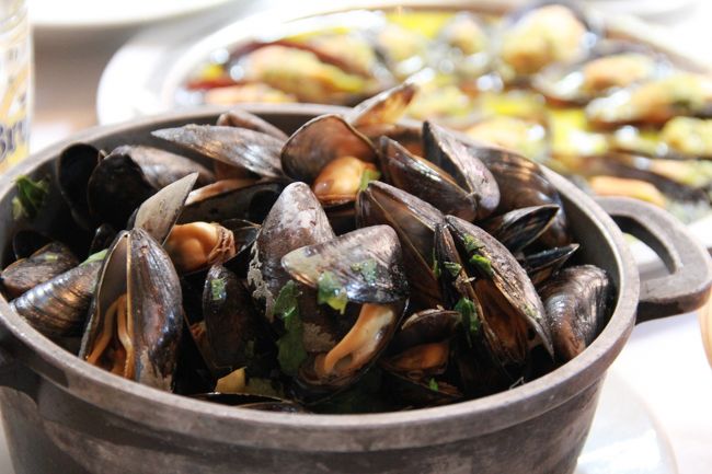 ムール貝のワイン蒸しとムール貝のエスカルゴ風<br />サラダやシコンのグラタン等々<br /><br />ムール貝の旬は冬。期待してなかったのですが、美味しかった！