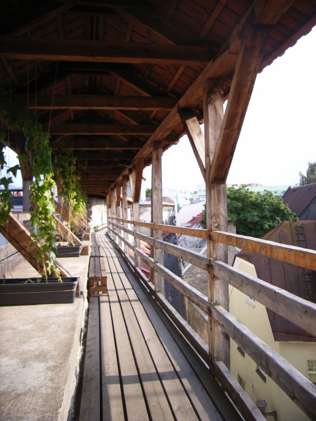 城壁の中はこんな感じ。<br />階段の踊り場のところにはアートが展示されていた。