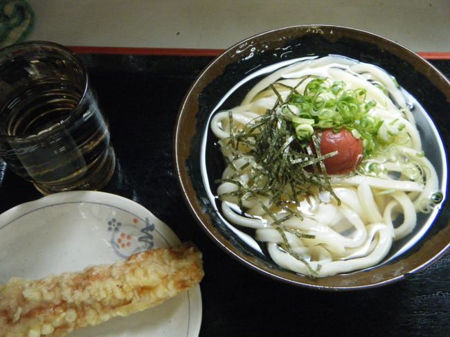 そして、旅のしめくくり、<br />食べ納めに、また、”うどんバカ一代”。<br />こちらは、嫁が注文した梅うどん冷、うまかった。<br /><br />どんだけ好きなのか。ちなみに、日常ふと「バカのうどん食べたい・・・」とつぶやくほど好きです。<br /><br />今回の旅も、大好きな食べ物と、素敵な場所に出会えた楽しい旅でした。<br /><br />また、旅に出る！<br />そう決めて、夏休み明けから仕事に励むたこたこ夫妻です。