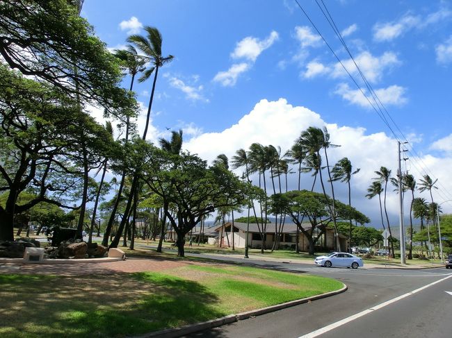 カハラモールのお店をいろいろまわって、ホールフーズマーケットへ。たくさん売っています。<br />サラダバーで、ちょっと遅めの昼食を。<br />最初はどうすればいいのかわかりませんでしたが、見よう見まねで･･･。<br />まずはケース（紙製）を選んで、サラダやライスなど、好きなものを好きなだけ詰め込みます。ピザとかもあるようです。<br />で、会計へ。どうすればいいのか、よくわからないまま　レジに並ぶと･･･重さで値段が決まるようです。<br /><br />お店の外にあるベンチでいただきました。<br /><br />（すみません、全然写真撮ってなかったです）