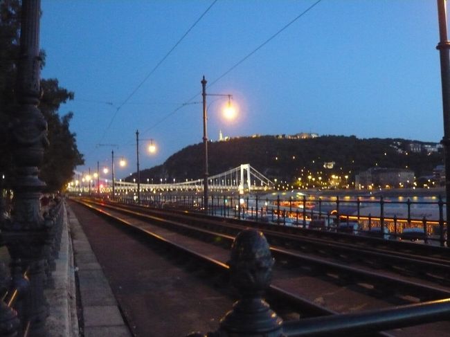 反対側、エリザーベト橋方向です。<br />こっちのがもう空が暗い。<br />丘の上の自由の女神も輝いてる〜。