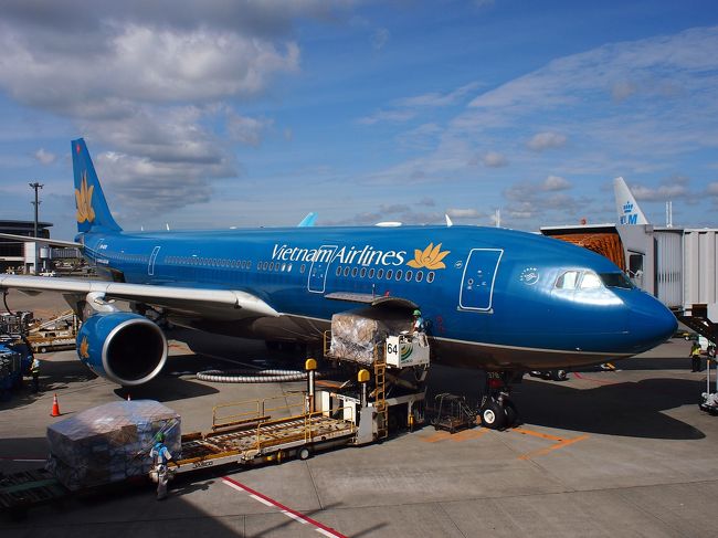 ベトナム航空の機体は独特の色。