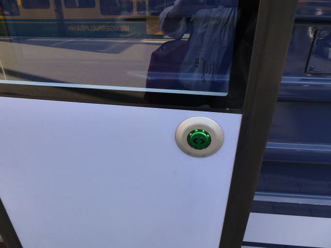 そうそう、スイスの列車(ヨーロッパ全般かな)は、ドア横の緑のボタンを押さないと扉が開かないんですよ〜。