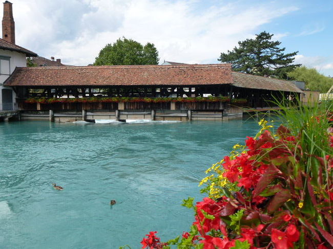 カペル橋のような水門。<br /><br />カモが優雅に泳いでます♪