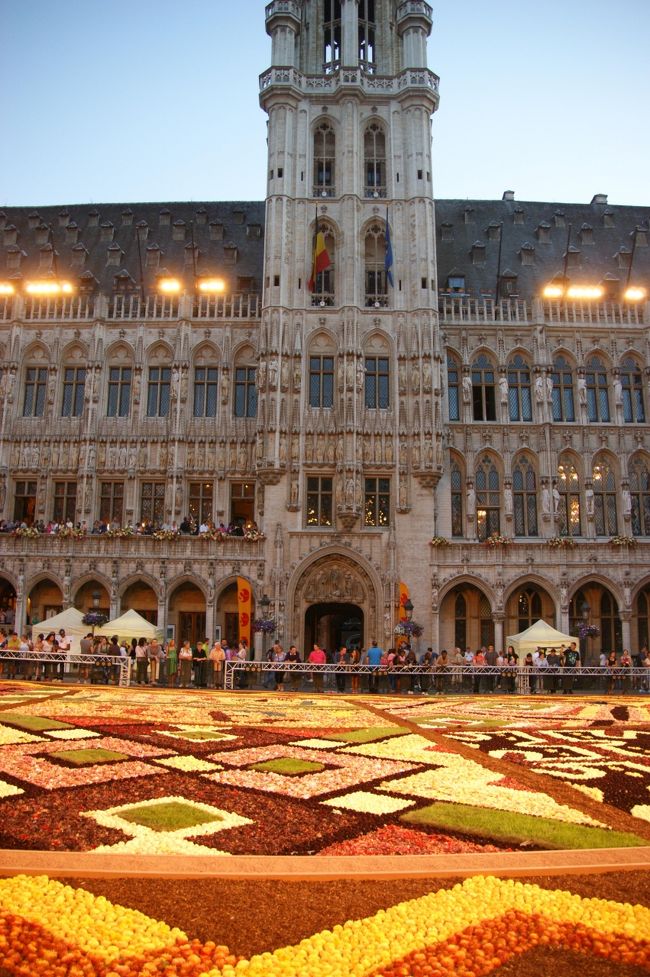 市庁舎も点灯されてきました。<br />この市庁舎は１５世紀に建てられた中世ゴシック様式の傑作です。<br />このフラワーカーペットは約１００人の職人さんの手によって作られたそうです。