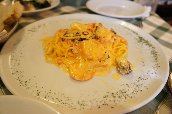 ラディッキオと海老のタリオリーニ。<br /><br />これ、マジで美味しかった!!!!<br />濃厚クリームソースとラディッキオの苦味がマッチ！