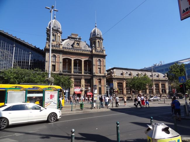 通りは賑やかです。<br />車、電車、人が入り乱れます。