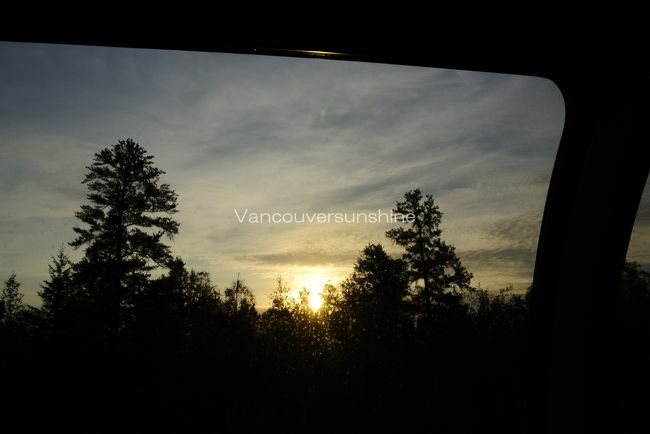 トロント発のカナディアン号は、夜22時の出発。<br /><br />シャンパンのウェルカムドリンクサービスもありますが、<br />私はアルコールを飲めないので、早めに寝ちゃいました。<br /><br />そして、迎えたカナディアン号の朝。<br />早起きして朝陽を撮りました。