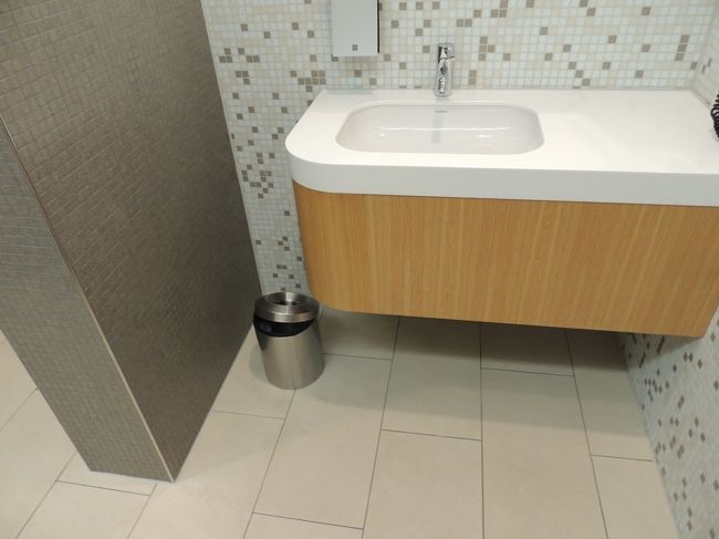 時間が有り余っているのでシャワーも浴びちゃいます<br /><br />シャワー室（もちろん個室）内の洗面台<br />残念〜、椅子がありません