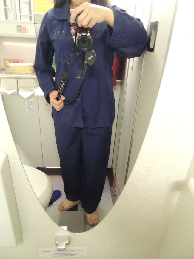 トイレの中で着替えます<br /><br />トイレ内に、収納式の足台があり、着替え等のときはその足台を倒してその上で着替えます。完全にパジャマです。