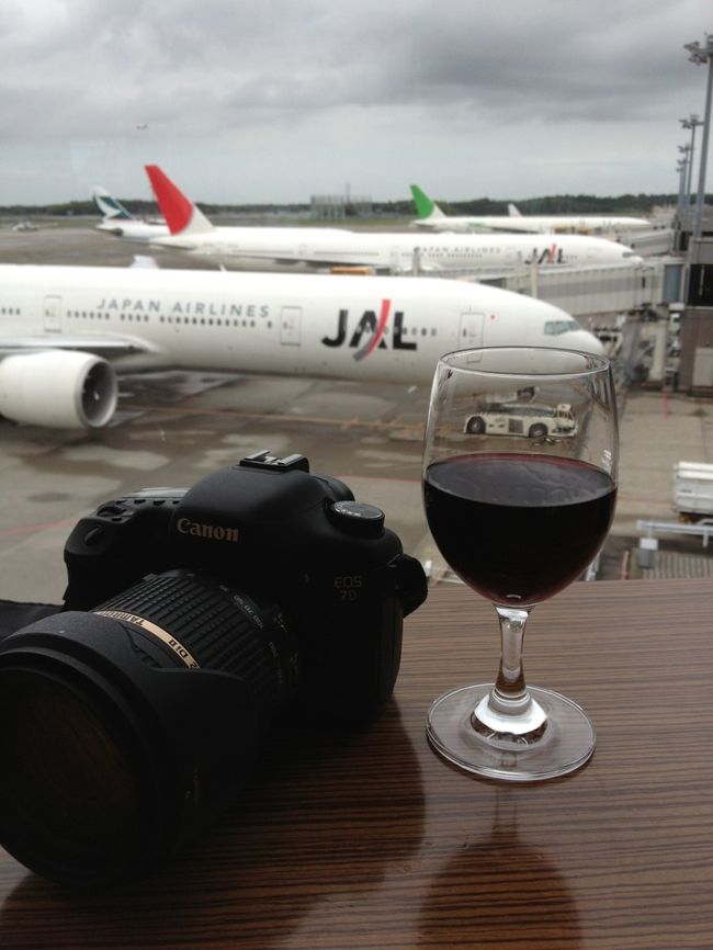 まずは、JALの桜ラウンジで一杯