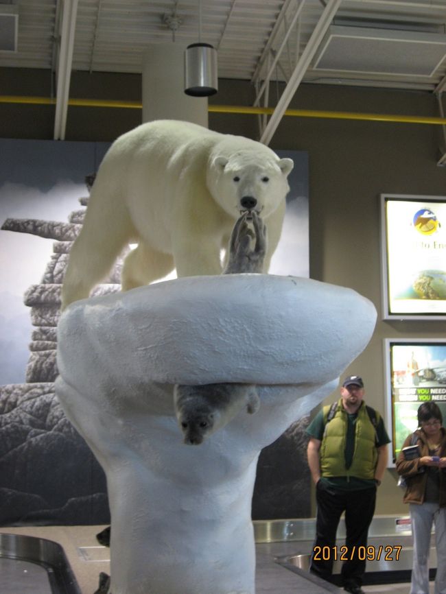 ターンテーブルのところには、アザラシを追っているシロクマがお迎えです。
