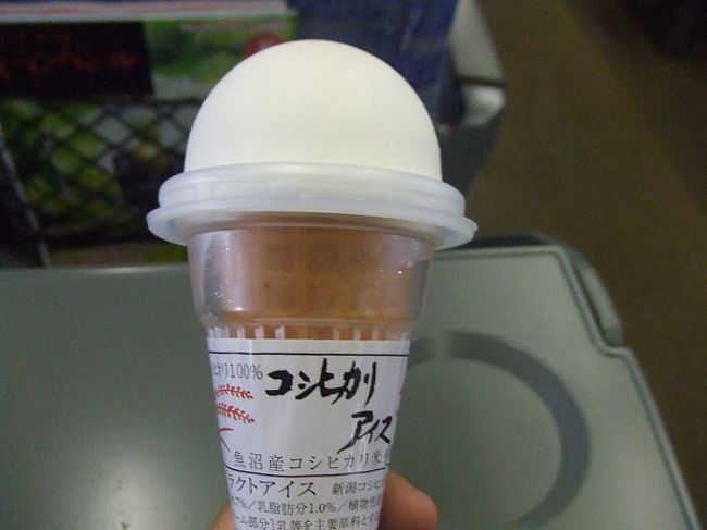 長岡までは時間があんまりなかったので新幹線でワープしました。<br />暑かったので駅で「コシヒカリアイス」なるものを買って食べながら移動しました。