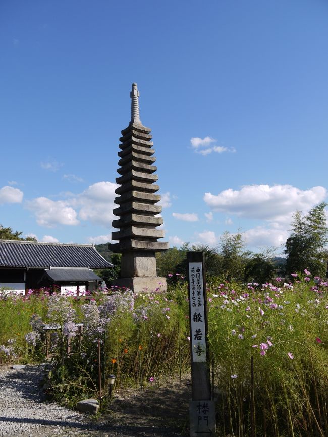 青空の中、十三重石塔<br /><br />この石塔、天平7年（735）聖武天皇の時、平城京の鬼門鎮護のため堂塔を造営されたと伝えられてます